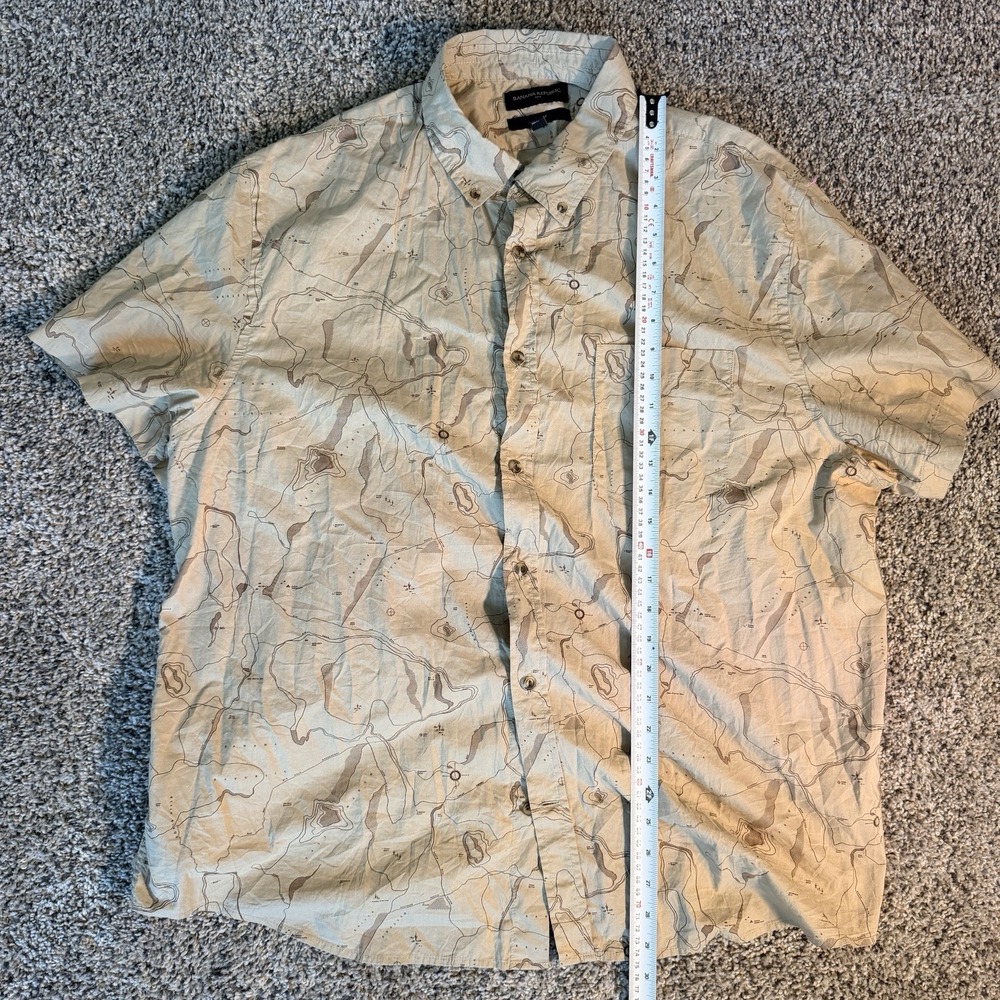 Banana Republic Heritage Map Topographic Print Short Sleeve Shirt Mens XXL Beige - Picture 3 of 4
